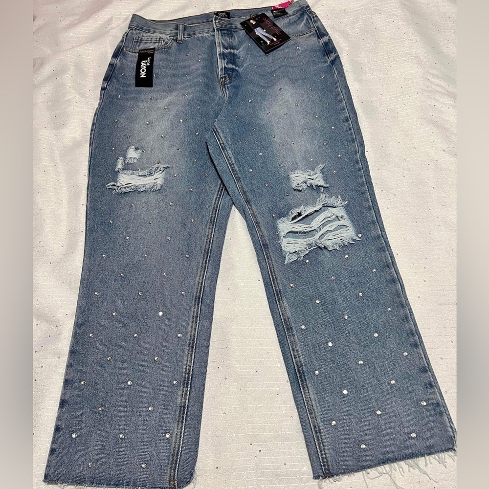 Rhinestone jeans simple Society